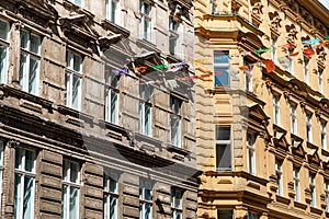 Weathered , old building facade before and after renovation, Berlin