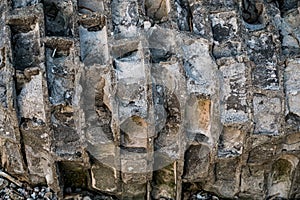 Weathered old cracked brick wall texture. Abstract  stone background