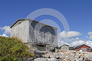 A weathered old fishing shack