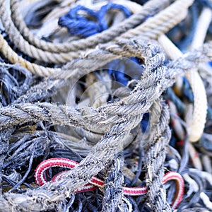 Weathered, old nautical ropes