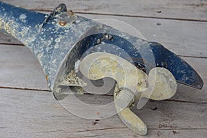 Weathered outboard engine propeller