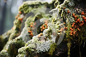 Weathered Overgrown lichen stone. Generate Ai