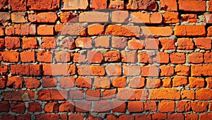Weathered red brick wall close up