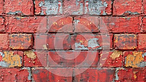 Weathered Red Brick Wall With Peeling Paint