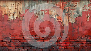 Weathered Red Brick Wall With Peeling Paint