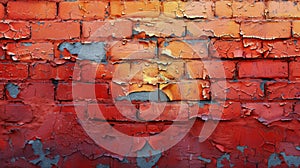 Weathered Red Brick Wall With Peeling Paint