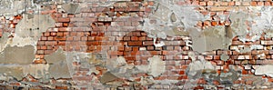 Weathered Red Brick Wall With Peeling Paint background texture. Generative AI