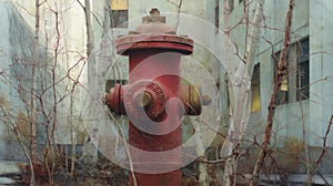 Red fire hydrant in front of.