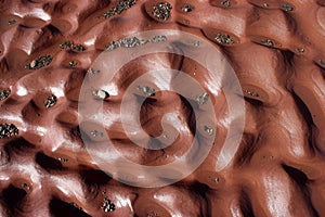 Weathered red sandstone on shore, Fleswick Bay