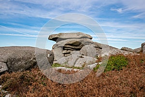 Weathered rock formations on Carn Marth, Cornwall in autumn