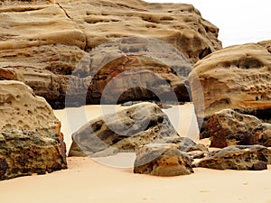 Weathered Rocks on Beach