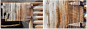 Barn door logs western old rusted hinges collage