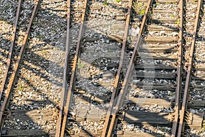 Weathered and rusty old railway rails