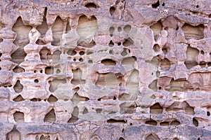 Weathered sandstone rock at Wadi Rum in Jordan.