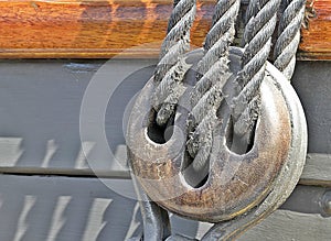 Weathered Ship`s Rigging Dead Eyes and Lanyards