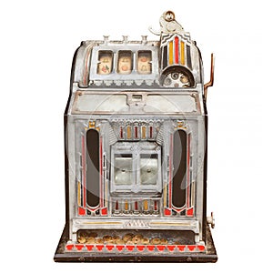 Weathered slot machine isolated on a white background