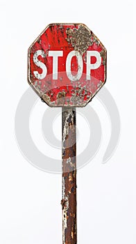 Weathered stop sign on a rusty pole