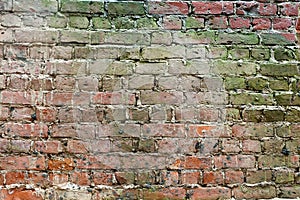 Weathered texture of stained old dark brown and red brick wall background, grungy rusty blocks of stone-work technolog