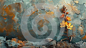 Weathered Textured Wall Featuring Floral Elements