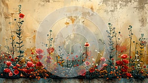 Weathered Textured Wall Featuring Floral Elements