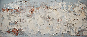 A weathered wall displaying peeling paint, exhibiting a rustic Art like texture