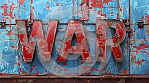 Weathered WAR Typography on Grungy Background, Symbolism of Conflict