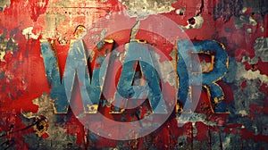 Weathered WAR Typography on Grungy Background, Symbolism of Conflict