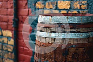 Weathered wine barrel in a lush vineyard, surrounded by green leaves, encapsulating the growth to bottle journey of wine