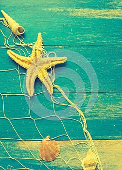 Weathered wood with fishing net