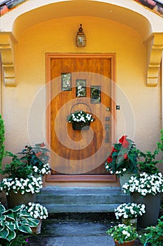 Weathered wood stained home door