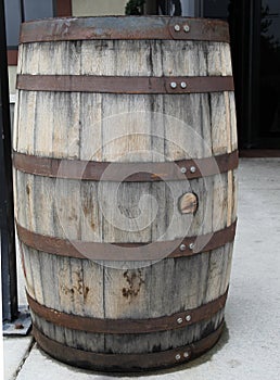 Weathered Wooden Barrel with steel bands