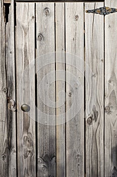 Weathered wooden door with hinge