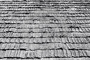 Weathered wooden roof tiles