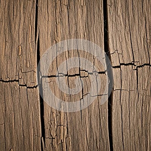 Weathered wooden surface with deep irregular cracks and a rough texture