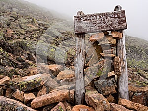 Weathered Wooden Trail Sign on Cathedral Trail on Katahdin