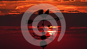 Weathervane cockerel against red sunset