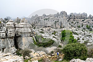 Weatherworn limestone rocks inside the valleys of Torcal