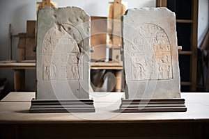 weatherworn stone tablets with engravings