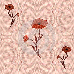 Weave interlace seamless pattern with floral applique photo