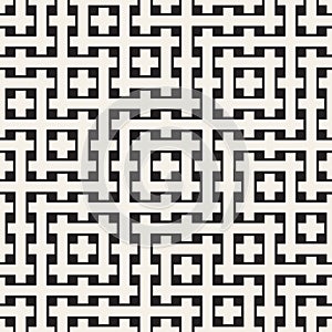 Weave Seamless Pattern. Braiding Background of Intersecting Stripes Lattice. Black and White Geometric Vector