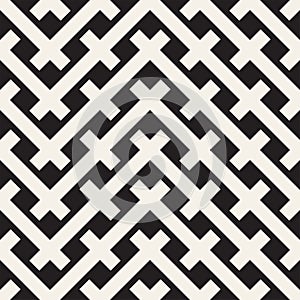 Weave Seamless Pattern. Stylish Repeating Texture. Black and White Geometric Vector Illustration.