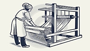 Weaver Working at a Large Traditional Weaving Loom, vector design Generative AI