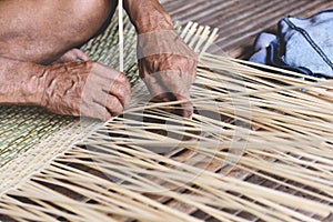 Weaving bamboo basket wooden - old senior man hand working crafts hand made basket for nature product in Asian