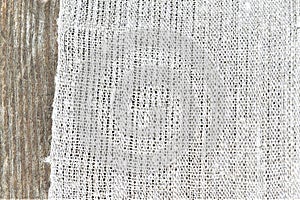 Weaving. Closeup of handwoven hand-spun linen cloth. Textiles.