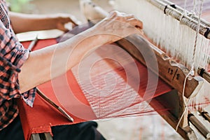 Weaving equipment Household weaving - Detail of weaving loom for homemade silk Used for silk weaving or textile production of Thai