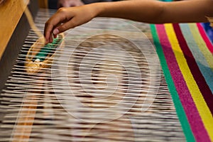 Weaving Loom and thread of yarn photo