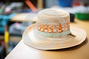 weaving a new pattern into a boater hat