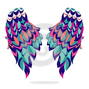 Colorful wings, sign, symbol, icon, vector illustration. Beautiful wings