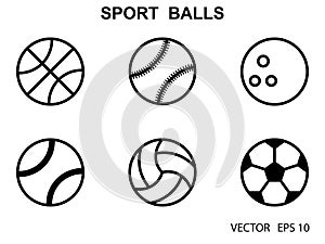 Set of black and white sports balls .Vector illustration.Flat style