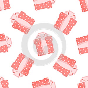 Seamless pattern boxes with gifts on white background love